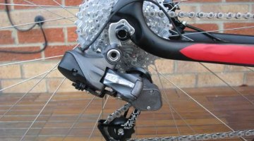 Paul Townsend's modified Ultegra Di2 derailleur with 3D CAD designed knuckle and RADR cage providing a clutch mechanism for the electronic component.