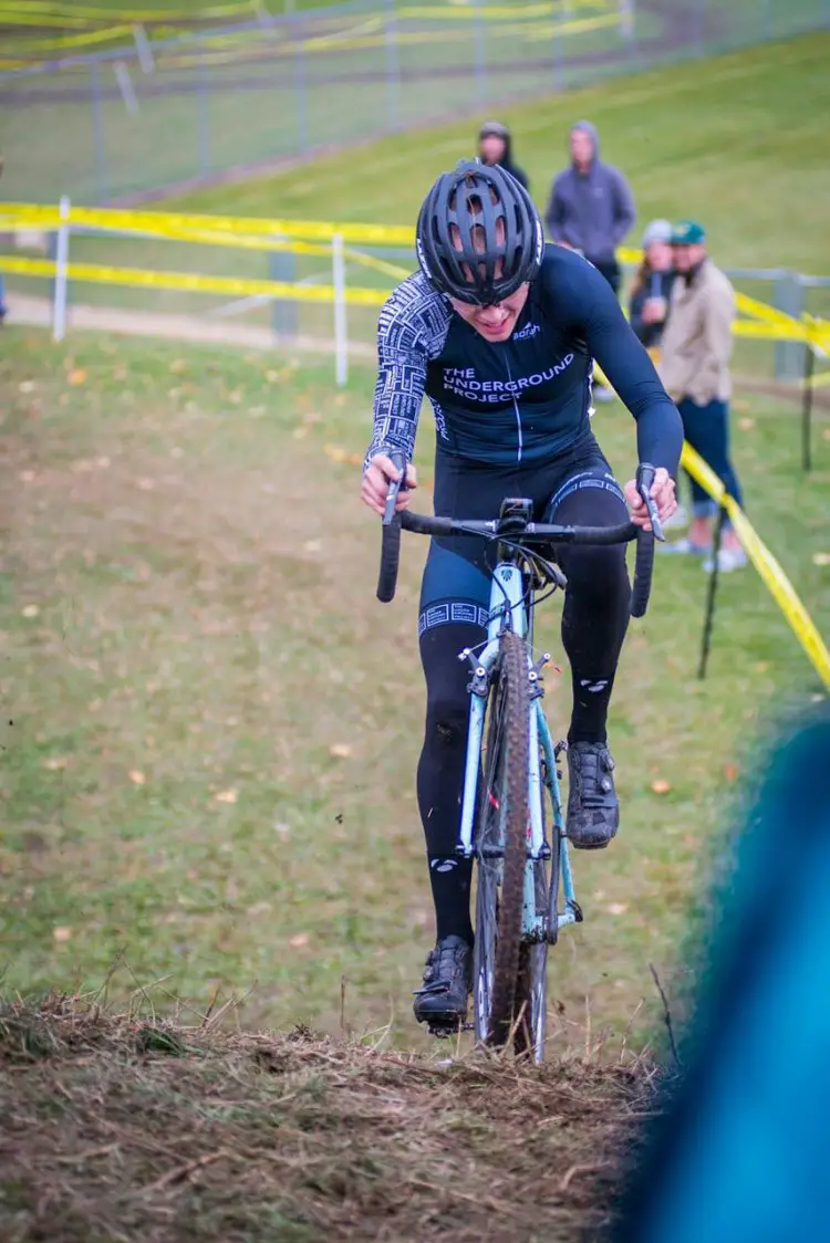 Casey Hildebrandt (Underground Project) powers through the loose course at the Sun Prairie SuperCup race. Photo by B.D. Andrews.​