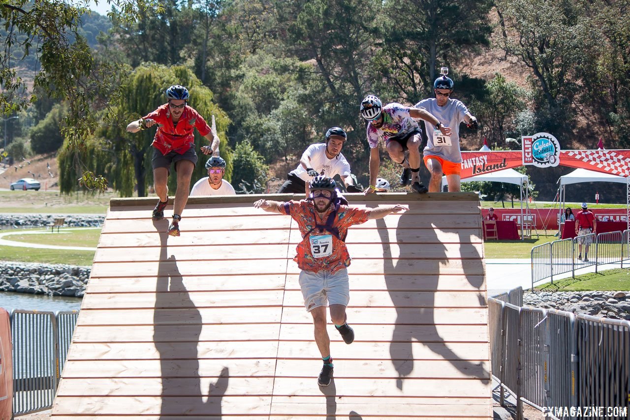 The Le Mans start and mud run-style obstacle before the bikes started the fun and games. 2015 ClifBar Cykel Scramble. © A. Yee / Cyclocross Magazine