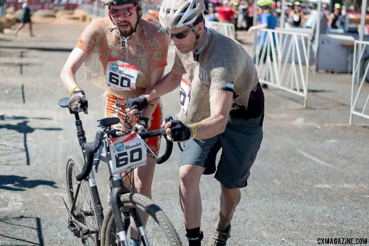 Dropper posts and cyclocross remounts were helpful, sandbag costumes were hot for Team BAGS. 2015 ClifBar Cykel Scramble. © A. Yee / Cyclocross Magazine