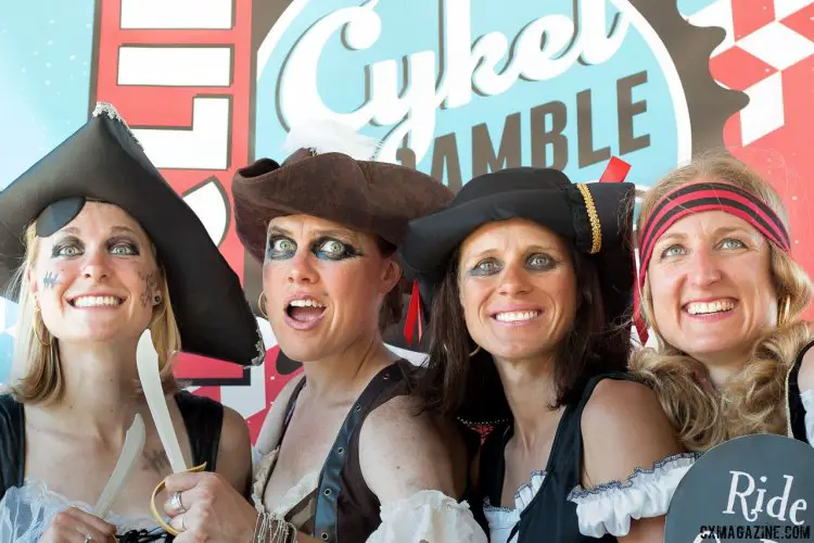 The Luna Prozers team of Rochette, Gould, Nash and Pendrel got into the act and raced with a sword between their teeth. 2015 ClifBar Cykel Scramble. © A. Yee / Cyclocross Magazine