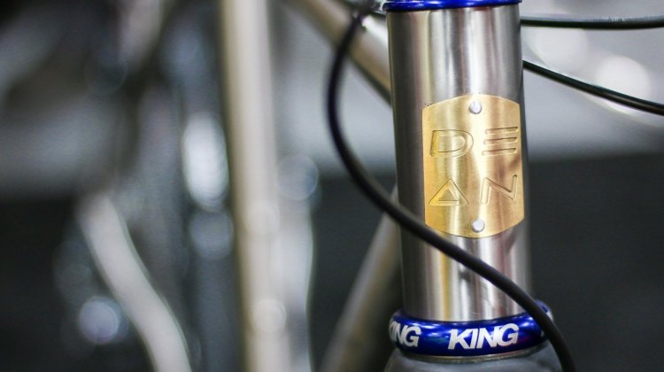 Dean's new $1200 Antero cyclocross frame features a 44mm head tube and handsome head badge. © Cyclocross Magazine