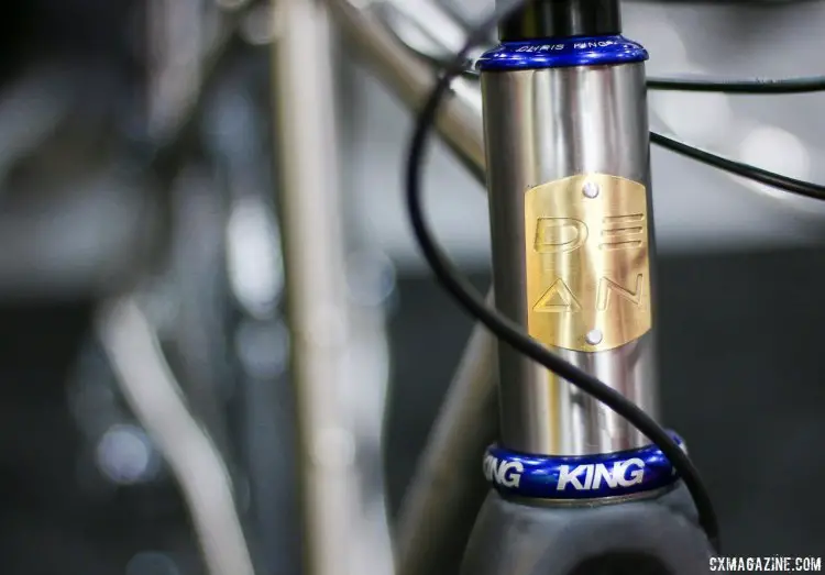 Dean's new $1200 Antero cyclocross frame features a 44mm head tube and handsome head badge. © Cyclocross Magazine