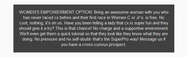 Superpro Racing makes first-time racing free for women at the 2015 Vallejo cyclocross race.