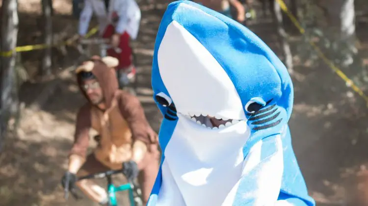 Even without Katy Perry, Left Shark is still out of line in cyclocross, but nobody cares. Surf City Cyclocross Costume Cross 2015. Harbor High. © Cyclocross Magazine