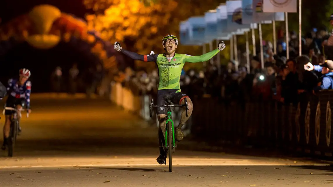 An ecstatic Stephen Hyde took the win on Day One of the Derby City Cup. © Kent Baumgardt