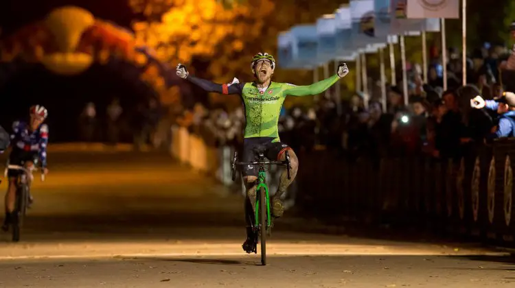 An ecstatic Stephen Hyde took the win on Day One of the Derby City Cup. © Kent Baumgardt