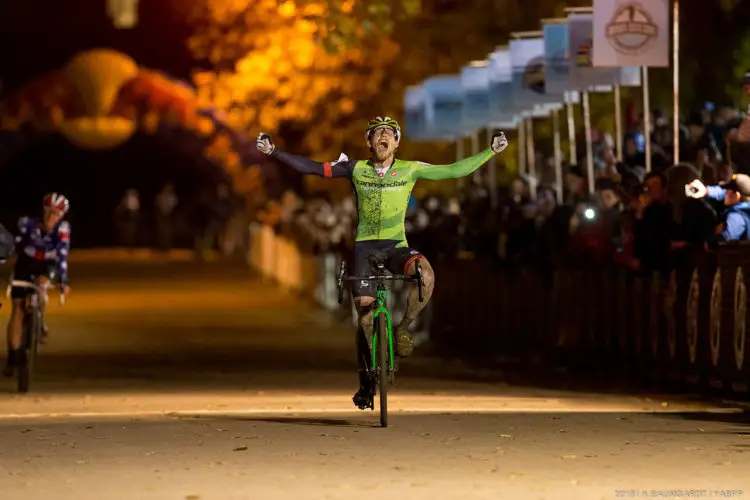 An ecstatic Stephen Hyde took the win on Day One of the Derby City Cup. © Kent Baumgardt