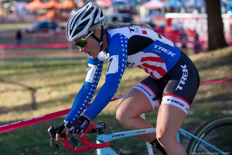 In true form, Compton went hard to separate from Miller and Antonneau as the lap counter ticked down. © Kent Baumgardt
