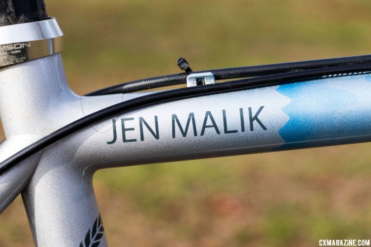 A perk of a custom bike with custom paint - Malik's name is painted on the top tube. © Katsu Tanda