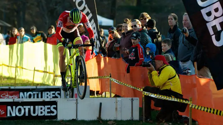 Gagne hopping the Stan's NoTubes barriers. Photo by Todd Prekaski