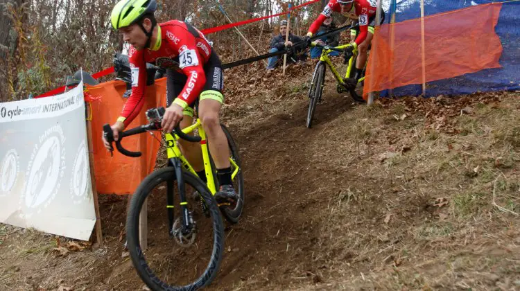 Van den Ham and Gagne riding the tricky descent. Photo by Todd Prekaski