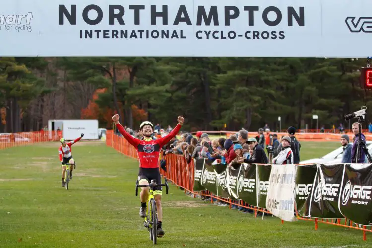 Van den Ham wins, to the delight of teammate Gagne in second. Photo by Todd Prekaski