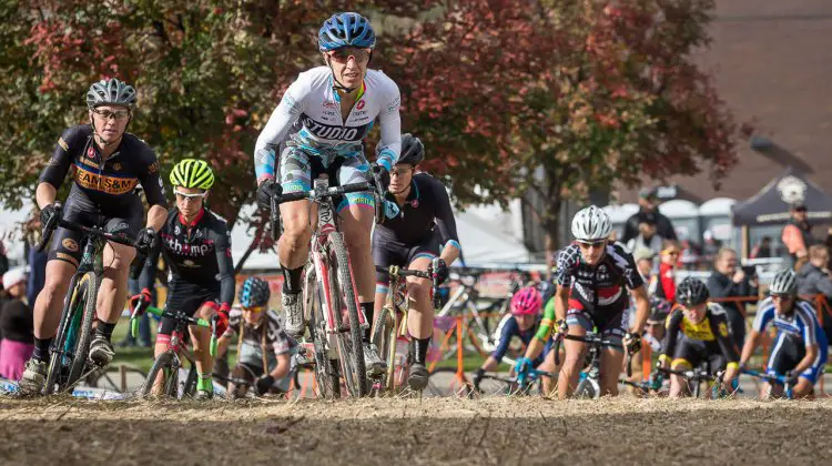 Alexandra Burton (Portland Bicycle Studio) gets the holeshot. © Matthew Lasala