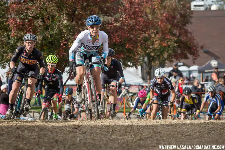 Alexandra Burton (Portland Bicycle Studio) gets the holeshot. © Matthew Lasala