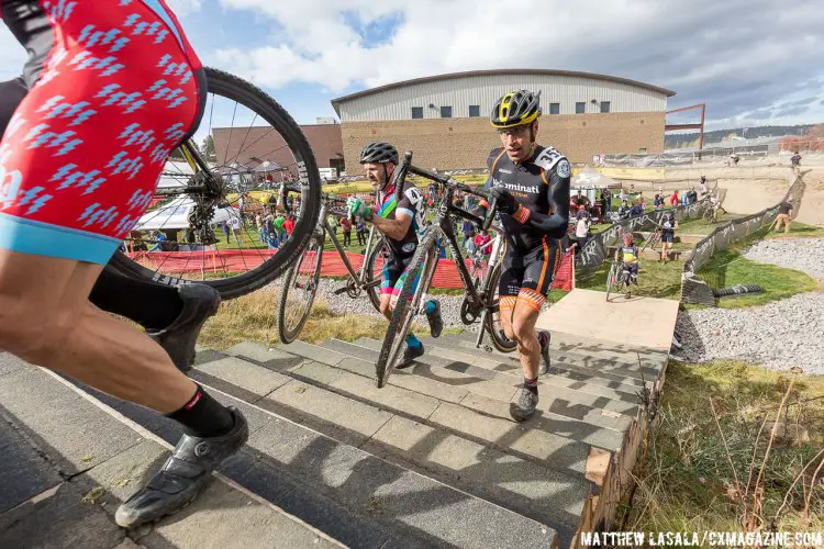 Group running the stairs out of the Deschutes Brewery grass. © Matthew Lasala