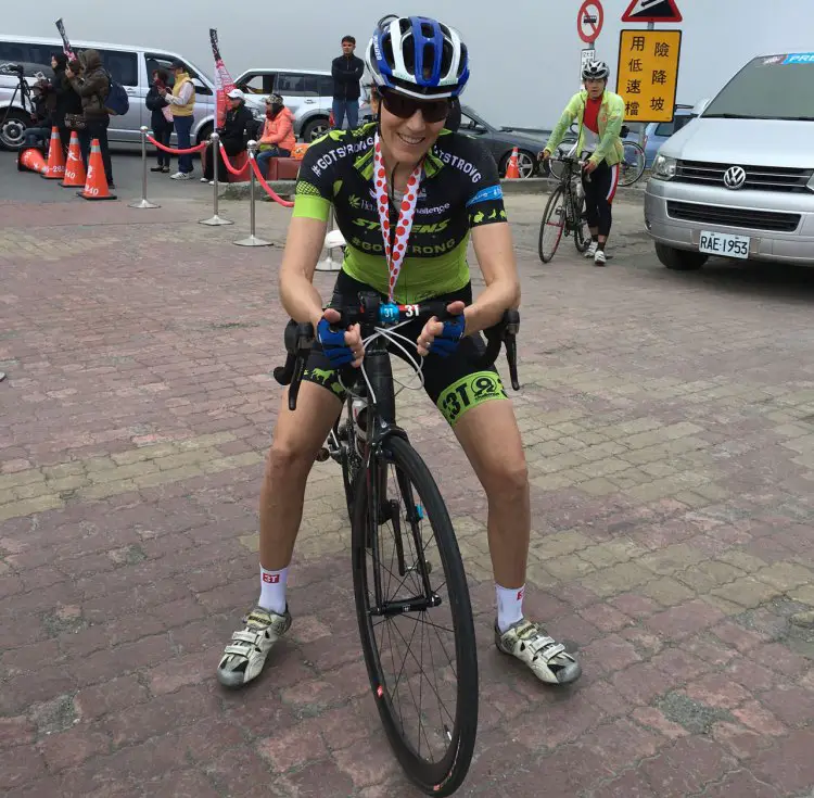 10,750 feet and a whole lot of suffering later, Vardaros finished the Taiwan KOM Challenge. Photo courtesy of Christine Vardaros