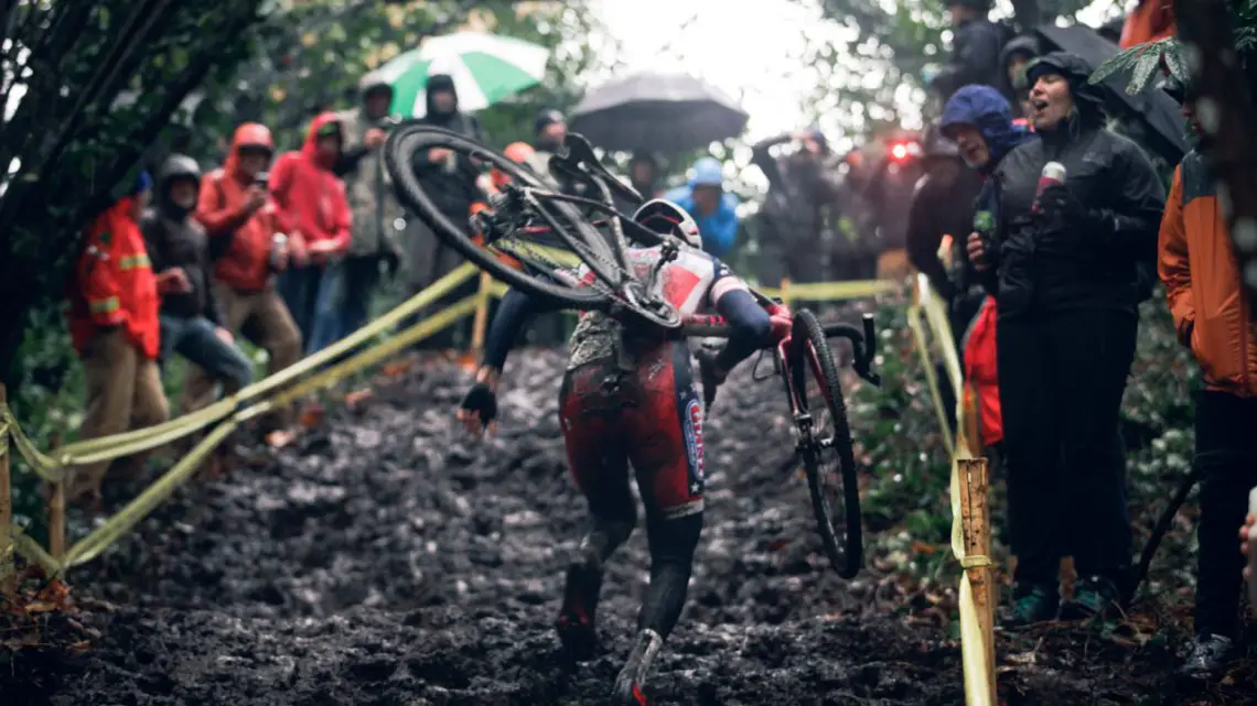 Logan Owen up the muddy run-up. © Derek Blagg