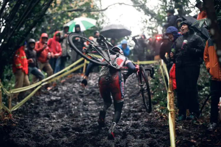 Logan Owen up the muddy run-up. © Derek Blagg