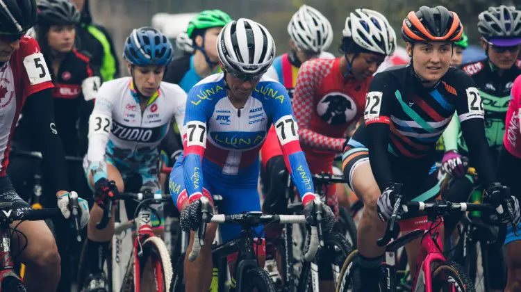The Elite Women at the start line of day one of the Subaru Cyclo Cup. © Derek Blagg