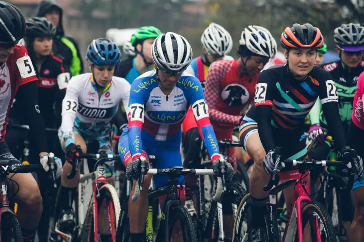 The Elite Women at the start line of day one of the Subaru Cyclo Cup. © Derek Blagg