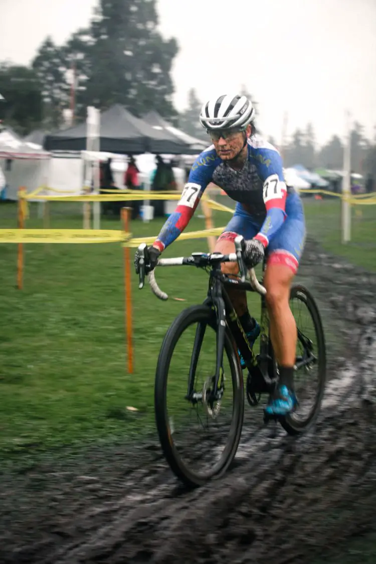 Katerina Nash navigated the muddy course to take the victory at day one of the Subaru Cyclo Cup. © Derek Blagg