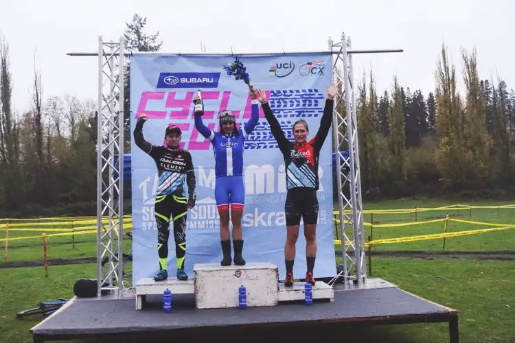 The Elite Women's podium—day one of the Subaru Cyclo Cup. © Derek Blagg