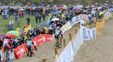 On lap one, the field was already stretched out thoroughout the course. 2015 Koksijde World Cup Men. © B. Hazen / Cyclocross Magazine