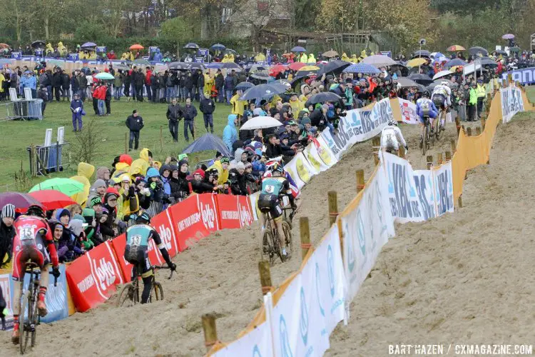 On lap one, the field was already stretched out thoroughout the course. 2015 Koksijde World Cup Men. © B. Hazen / Cyclocross Magazine