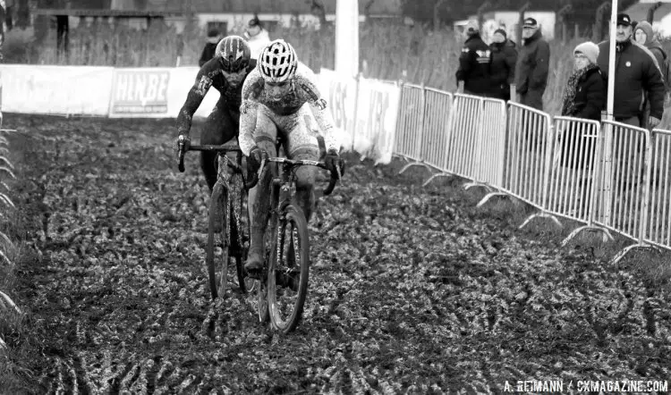 Win what may be a battle for the ages, Sven Nys was able to gap Wout van Aert coming into the finish to earn his 50th Elite World Cup Win. © A. Reimann / Cyclocross Magazine