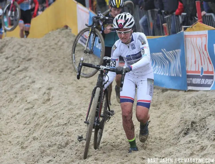 World Cup leader Eva Lechner would have a tough day, finishing in ninth. 2015 Koksijde World Cup Women. © B. Hazen / Cyclocross Magazine