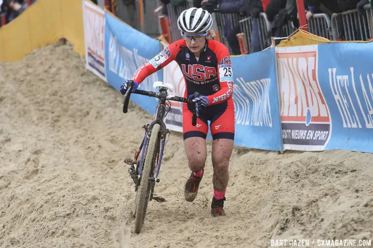 Young Ellen Noble would finish a strong 14th, 3rd if there was a Women's Youth category. 2015 Koksijde World Cup Women. © B. Hazen / Cyclocross Magazine
