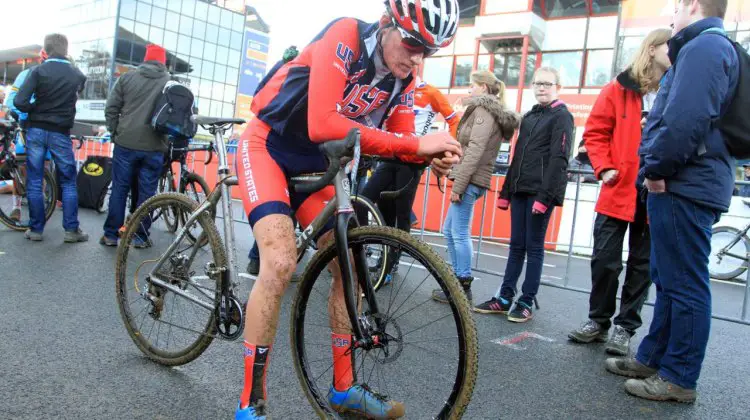 Evan Clouse contemplates his ride at Zolder. © Bart Hazen