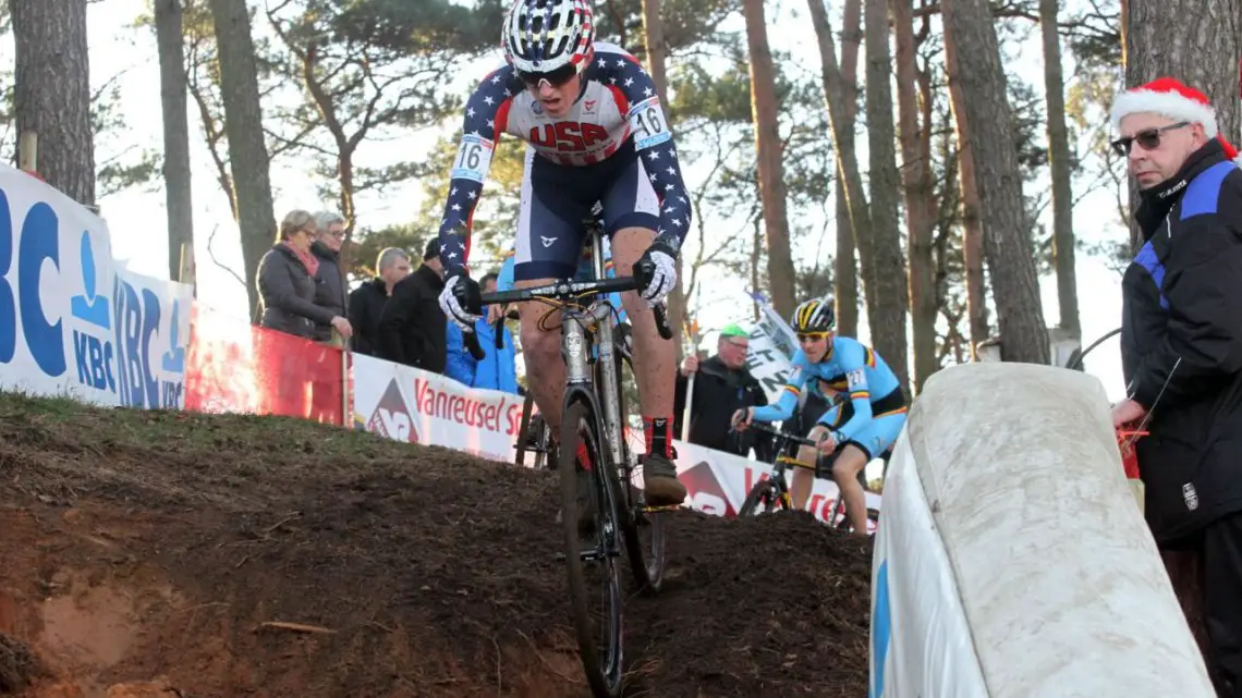 Gage Hecht was the top American rider in fifth today in the Men's Junior race at the World Cup Zolder. © Bart Hazen