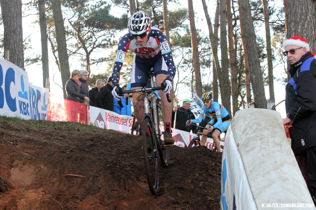 Gage Hecht was the top American rider in fifth today in the Men's Junior race at the World Cup Zolder. © Bart Hazen