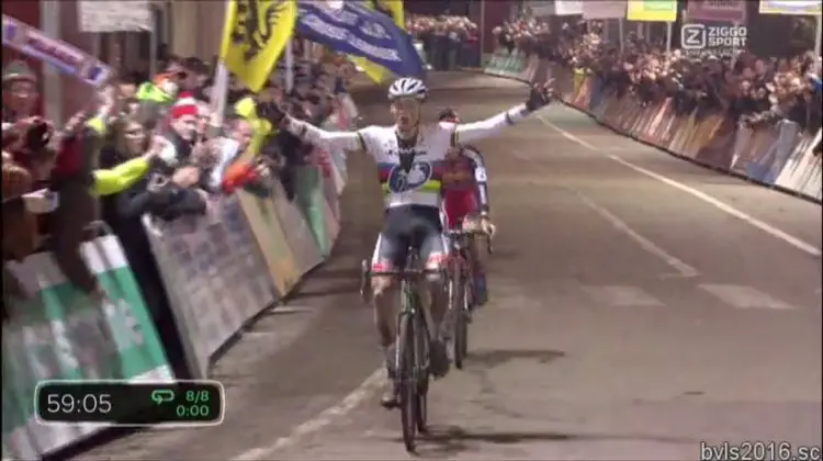 Mathieu van der Poel takes his second win of the weekend at Superprestige Diegem.