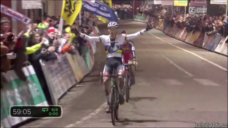 Mathieu van der Poel takes his second win of the weekend at Superprestige Diegem.