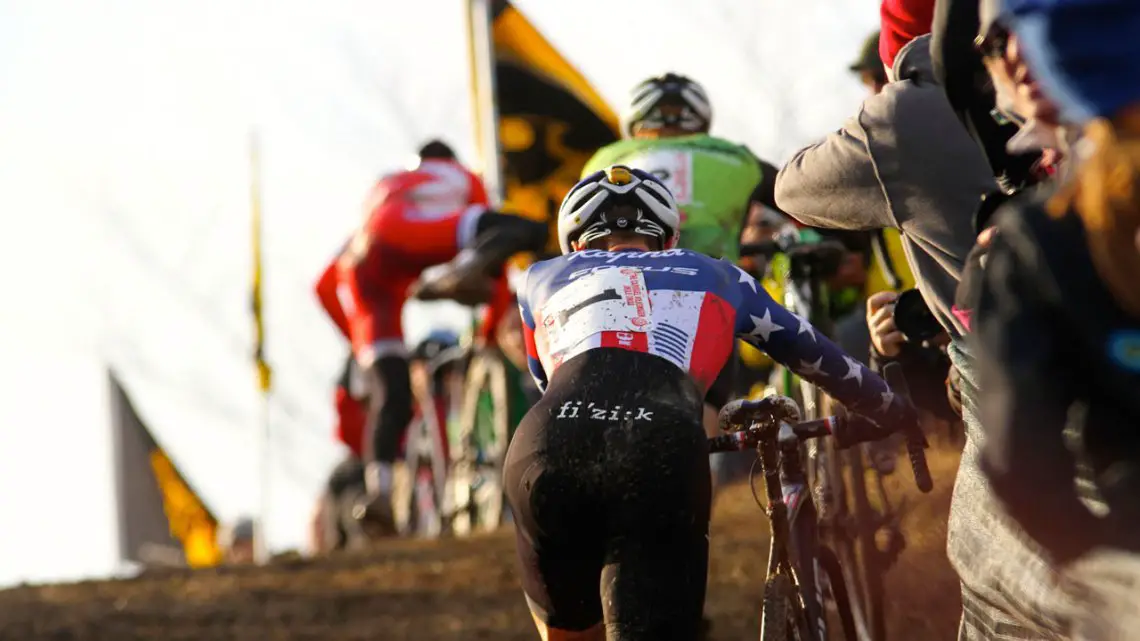 Logan Owen leads over Mt. Krumpit. Jingle Cross looks to be added to the 2016-17 UCI World Cup Calendar. © David Mable