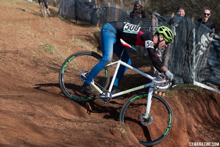 Lean back! 2014 Singlespeed Men's winner came close to taking back the jersey, but would finish second. 2016 Cyclocross National Championships. © Cyclocross Magazine