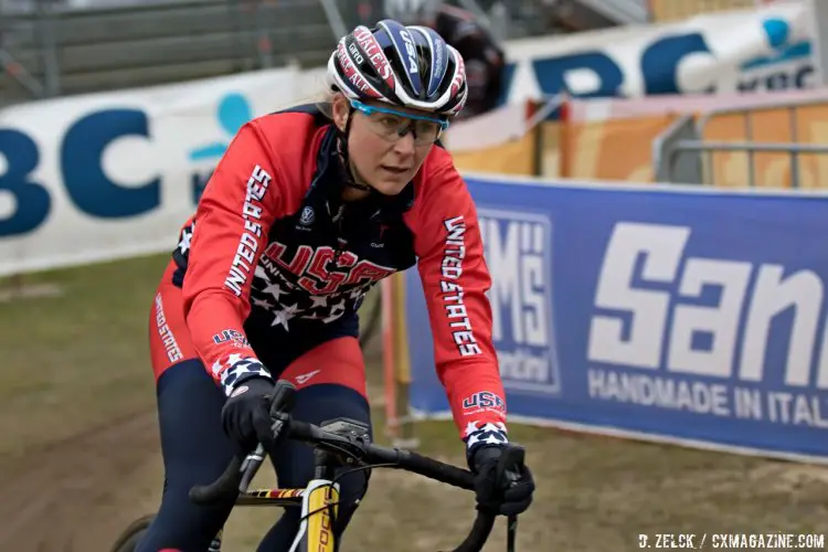 Meredith Miller. Course inspection. 2016 Zolder World Championships. © D. Zelck / Cyclocross Magazine