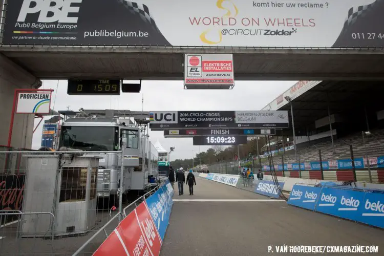 Who will cross this line and become the reigning World Champion? Course Inspection. 2016 UCI Cyclocross World Championships. © P. Van Hoorebeke/Cyclocross Magazine