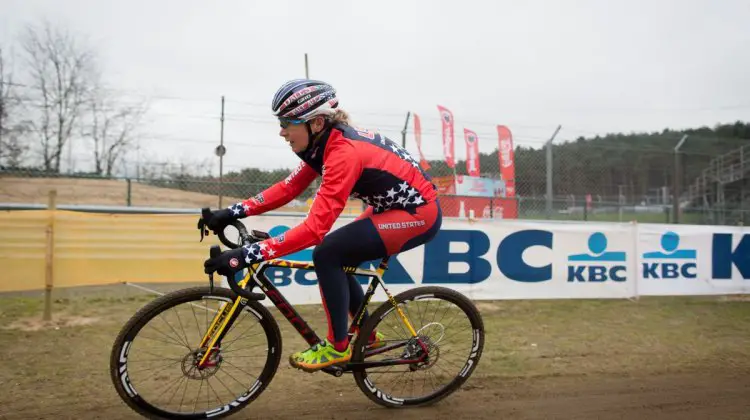 Meredith Miller, looking ready to tackle tomorrow's race. Course Inspection. 2016 UCI Cyclocross World Championships. © P. Van Hoorebeke/Cyclocross Magazine