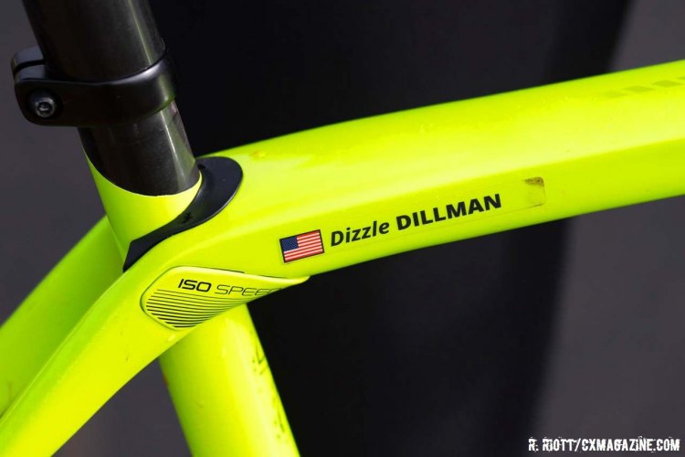Although he often goes by Drew, Andrew Dillman chose to tag his bike with a different nickname instead. © Cyclocross Magazine