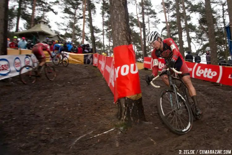 Denzel Stephenson survived the tricky, wet, root-filled turns to finish 30th. © Danny Zelck / Cyclocross Magazine