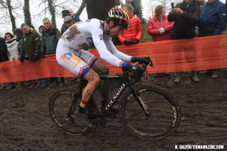 Wout van Aert chased, but the gap to the World Champion only grew. 2016 World Cup Hoogerheide. © Bart Hazen