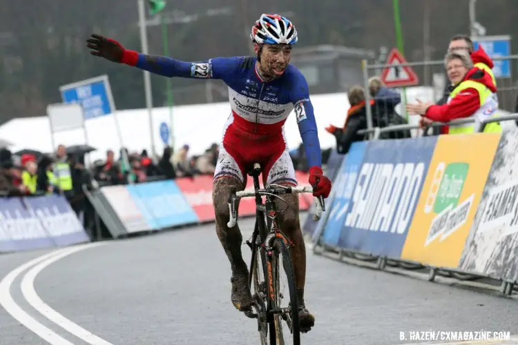 Russo crosses the line in the Men's U23 competition. 2016 World Cup Hoogerheide. © Bart Hazen