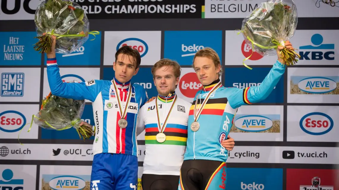 L to R: Adam Toupalik (CZE), Eli Iserbyt (BEL) and Quinten Hermans (BEL) © Pieter Van Hoorebeke / Cyclocross Magazine