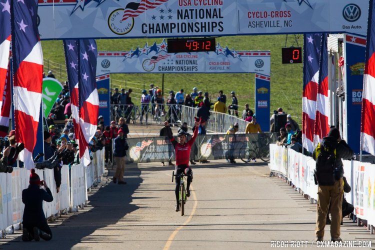 Timmerman rolls over the line as National Champion. © R. Riott / Cyclocross Magazine