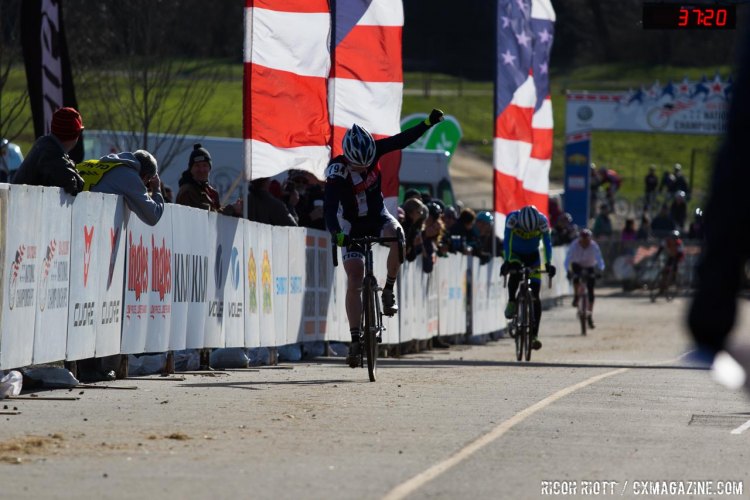Root crosses the line as a National Champion. © R. Riott / Cyclocross Magazine