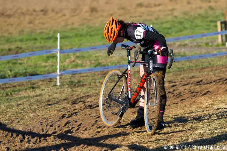 A mishap in the mud for Amanda Schaap. © R. Riott / Cyclocross Magazine